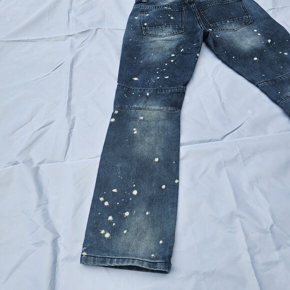 CJ Black Premium Mens Blue Denim Paint Ribbed Skinny Biker Jeans Fit 32x32 - Picture 13 of 14